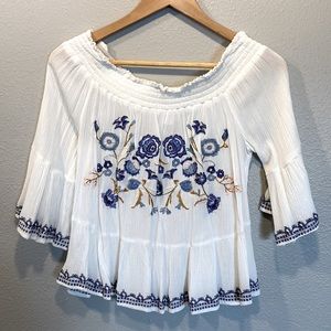 Embroidered Off the Shoulder Top